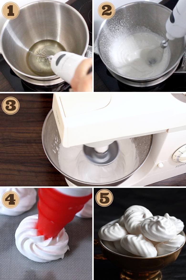 Step by Step Instruction with Photo Collage on how to make Sugar-free Meringue Cookies