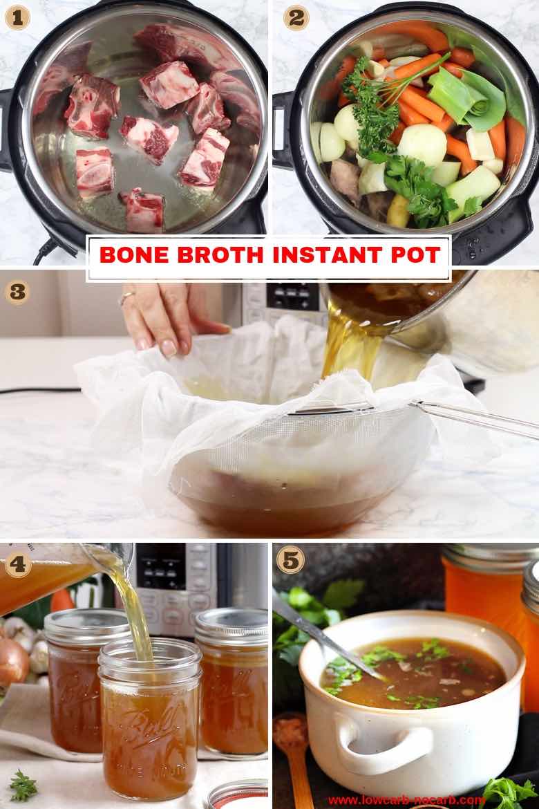 Keto Bone Broth Instant Pot Recipe Collage with step by step photos