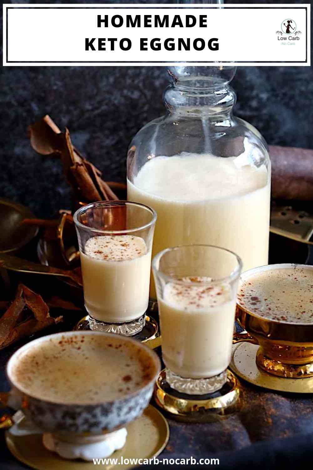Homemade Almond Milk Keto Eggnog Recipe with hot coffee sprinkled with cinnamon