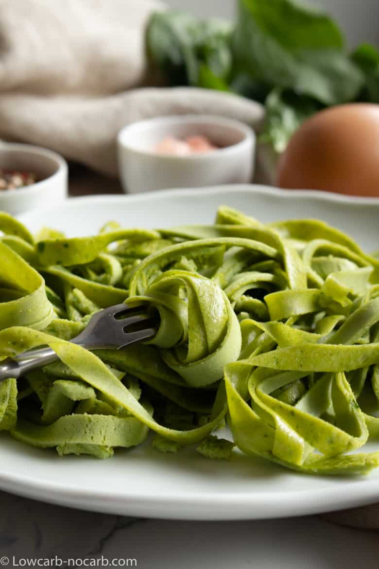 Keto Fiber Noodles green on a white plate