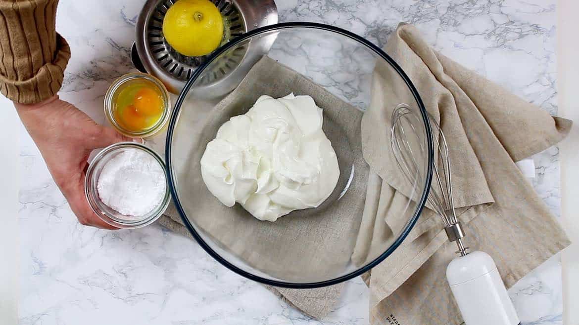 Keto Instant Pot Lemon Cheesecake with Sugar-Free Swiss Meringue Icing ingredients to mix