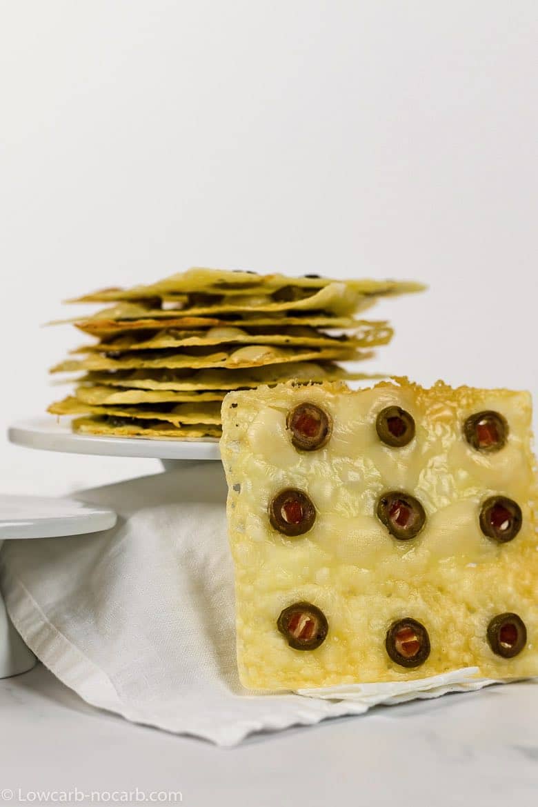 Oven Baked Keto Cheese Chips with olives