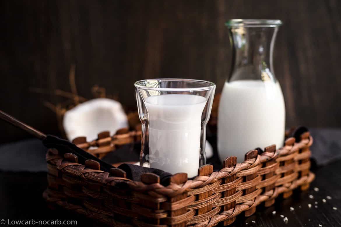 Coconut milk inside a wooden basket