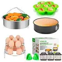Cooking Accessories Compatible with Instant Pot 6,8 Qt, 10-Piece Steamer Basket, Egg Bites Mold,7" Springfrom Pan,Egg Steamer Racks,Magnetic Cheat Sheets and Oven Mitts Bonus Recipes Ebook