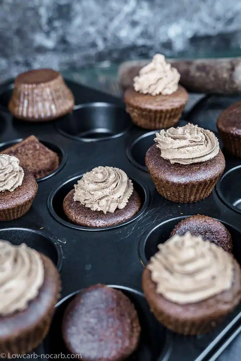 Chocolate Keto Cupcakes on a baking tray