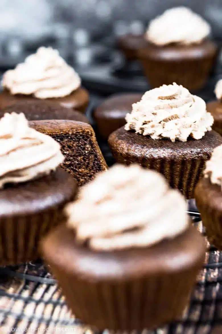 Chocolate Keto Cupcakes placed next to each other