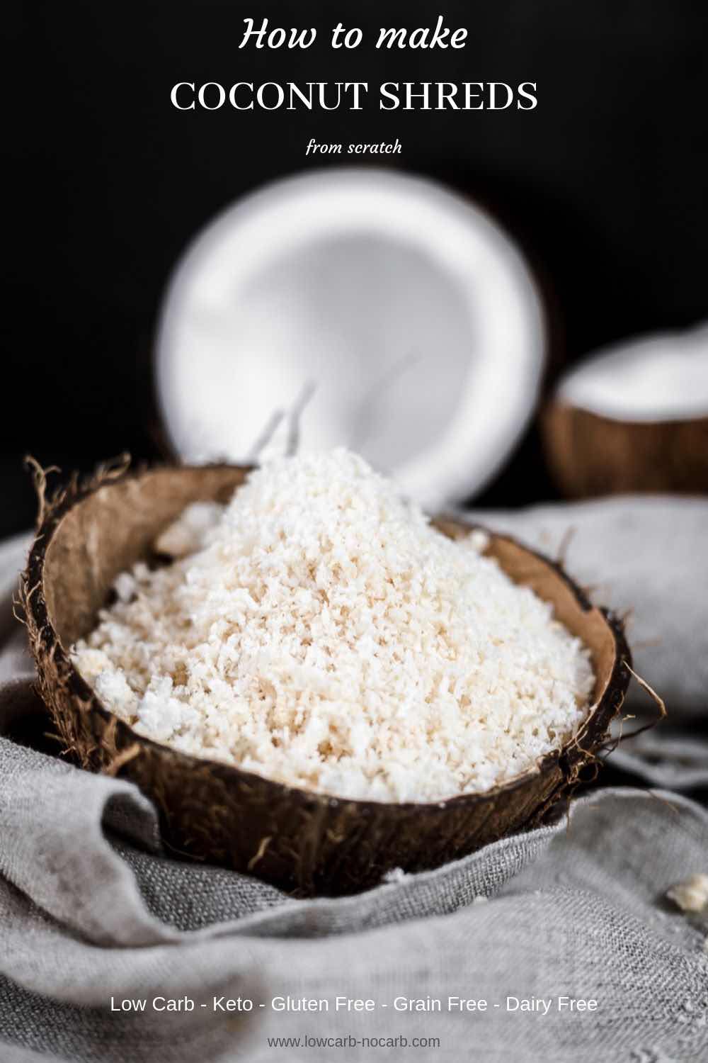 Coconut shreds in a coconut bowl
