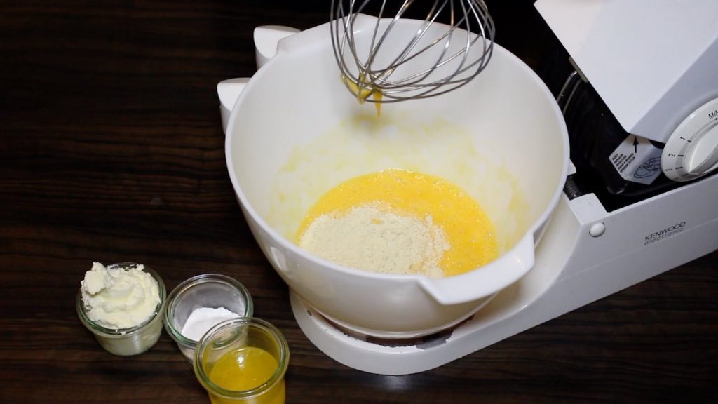 adding almond flour into the crepes mixture
