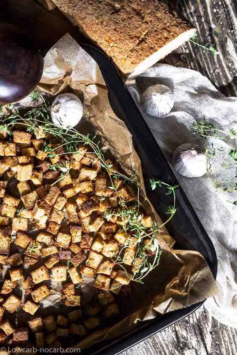 Keto Croutons in a baking dish