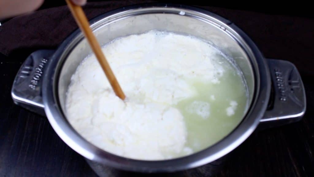 Curds forming in making Whey protein Drink