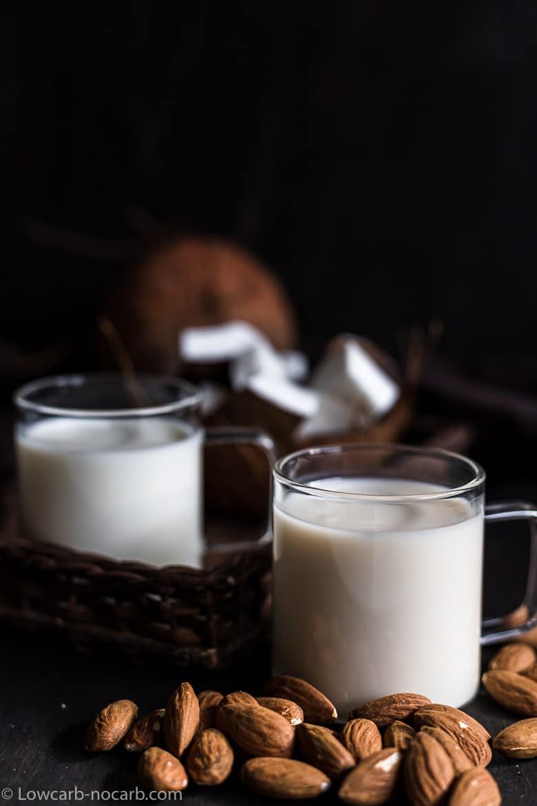 Almond and coconut milk in a glassees