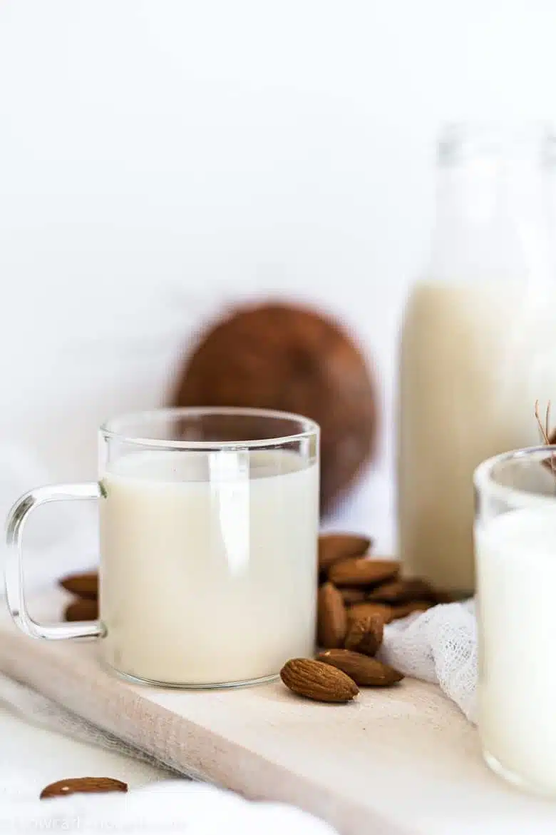 low carb almond and coconut milk in a glasses