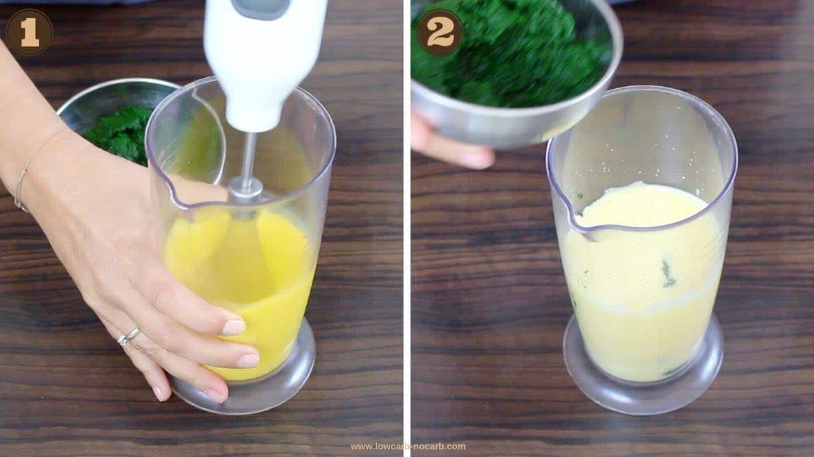 Mixing eggs and spinach for keto roll