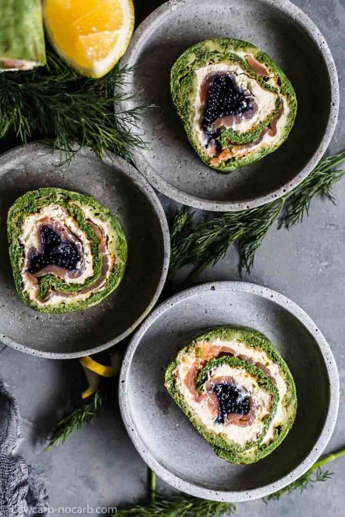 Keto Spinach Salmon Roulade with Caviar - Low Carb No Carb
