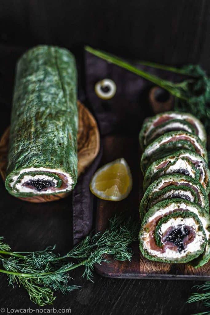 Spinach Smoked Salmon Roulade Recipe with Caviar