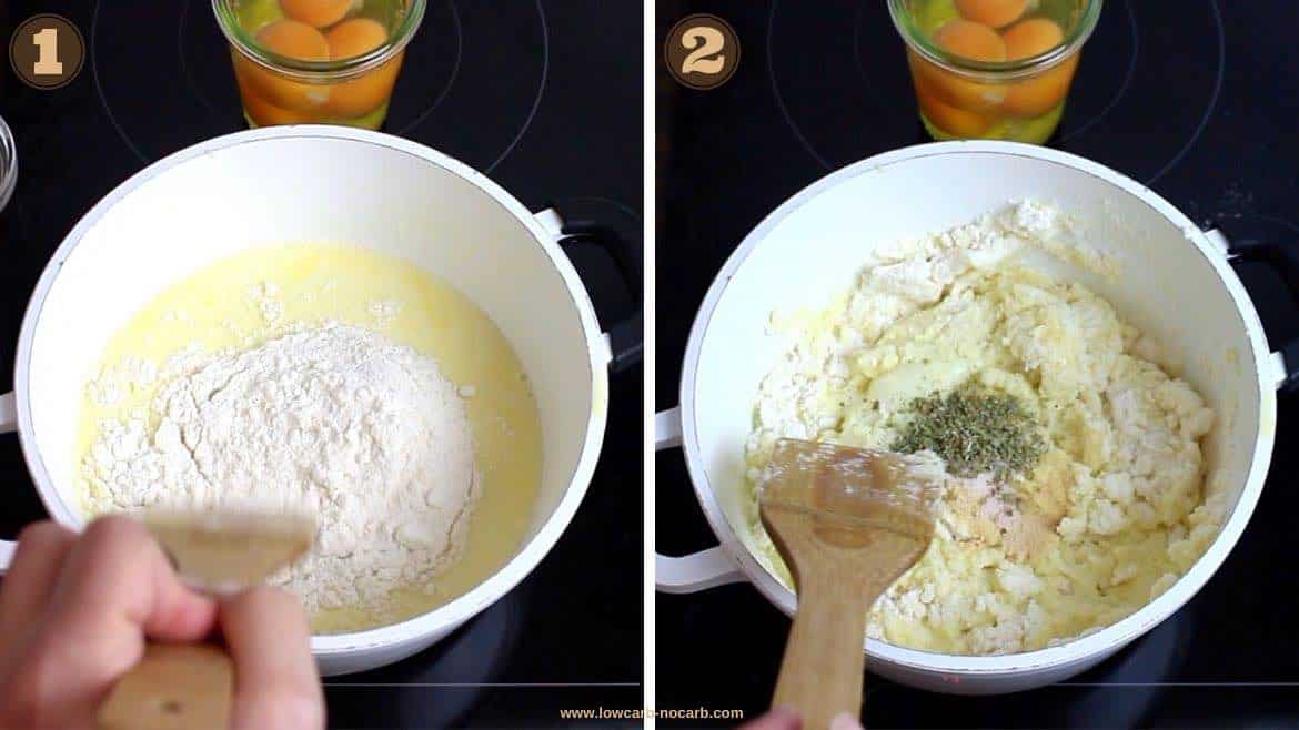 Mixing coconut flour in.