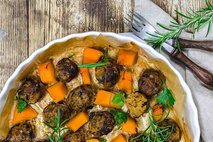 Roasted Meatballs with Pumpkins and Rosemary