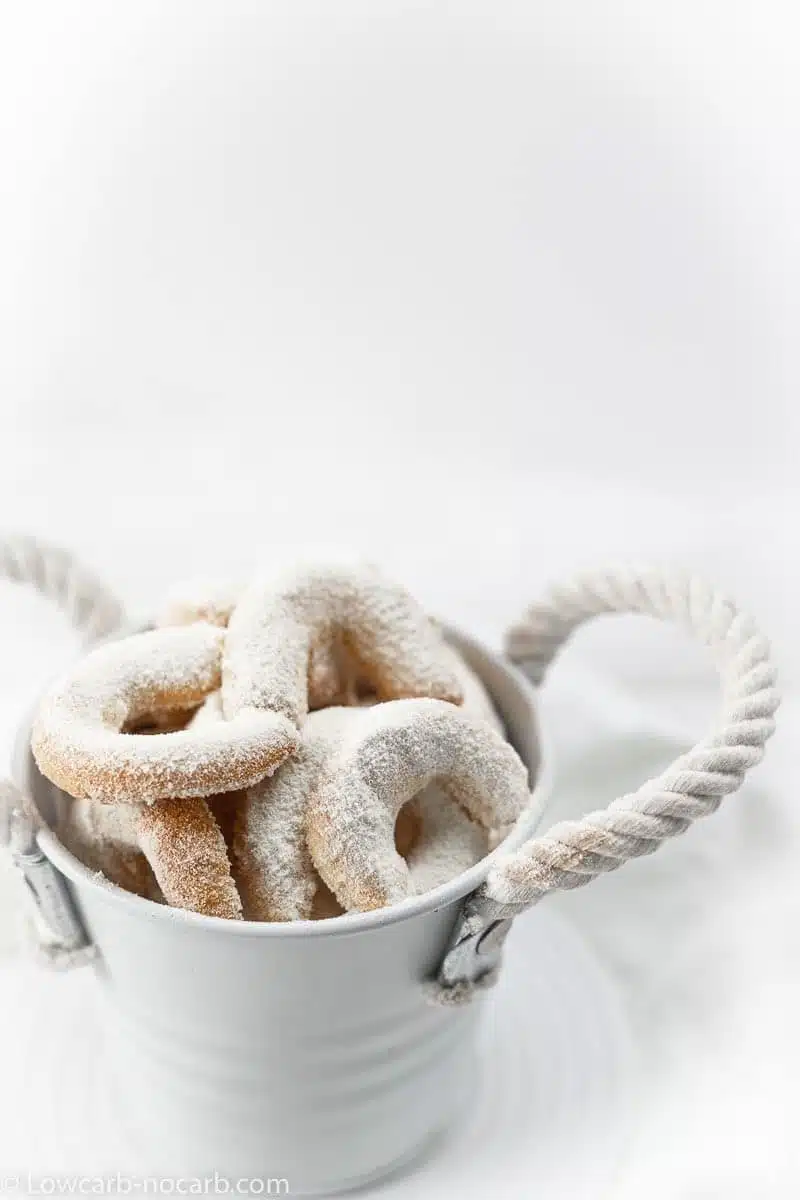 Keto Vanilla Cookies in a white bucket