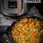 Low Carb Goulash in a Black serving dish