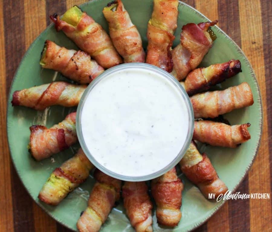 Keto finger food with dip on a green plate