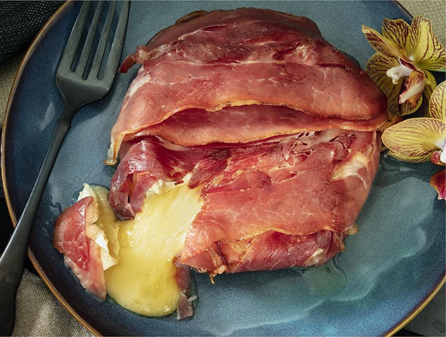 melted cheese wrapped with bacon