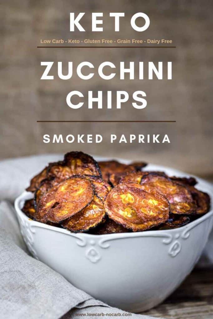 Keto zucchini Chips in a white bowl
