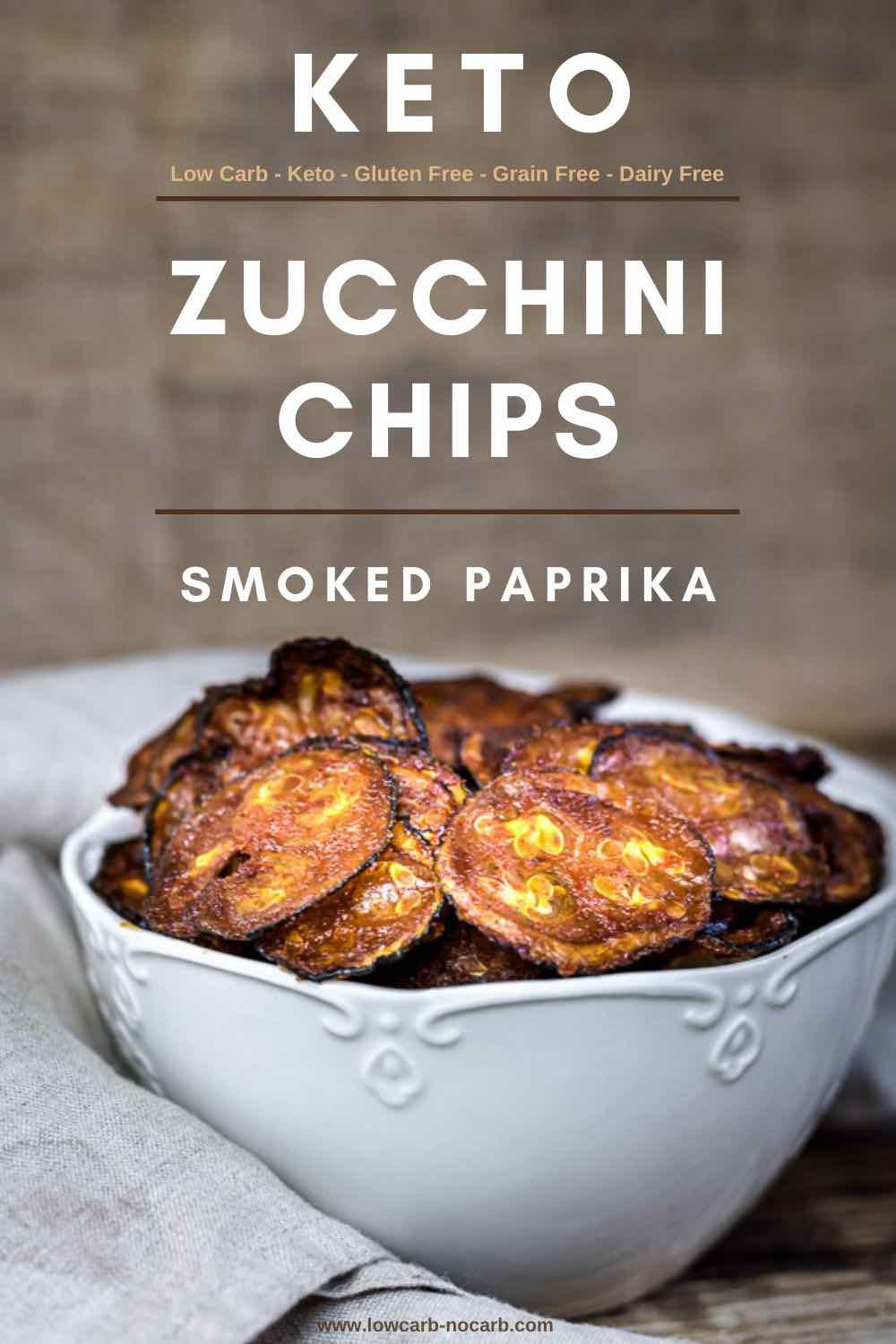 Keto zucchini Chips in a white bowl