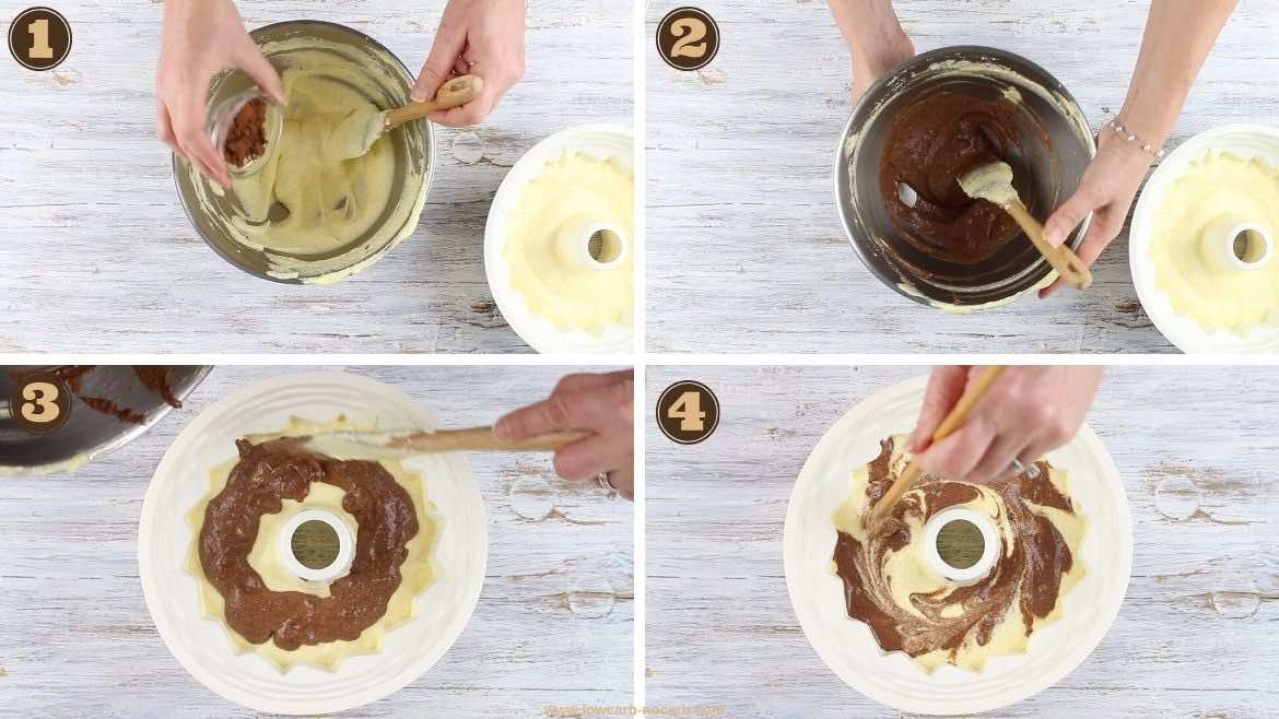Gluten-Free Cake mixing and adding cacao powder