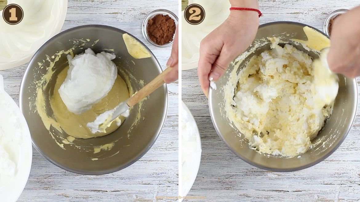 Low Carb Bundt Cake folding the egg whites into the batter