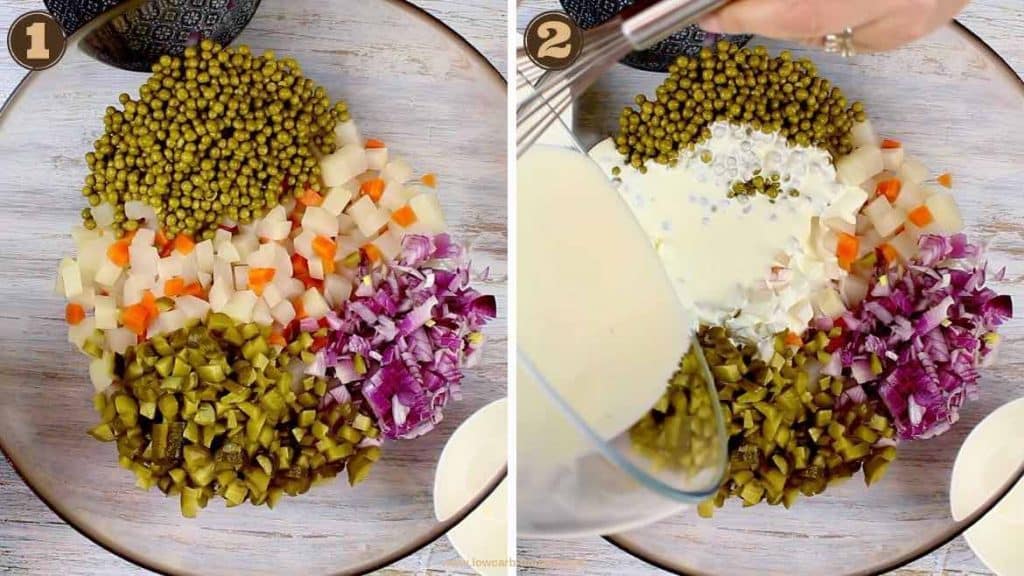 Adding yogurt mayo dressing to a Keto Salad