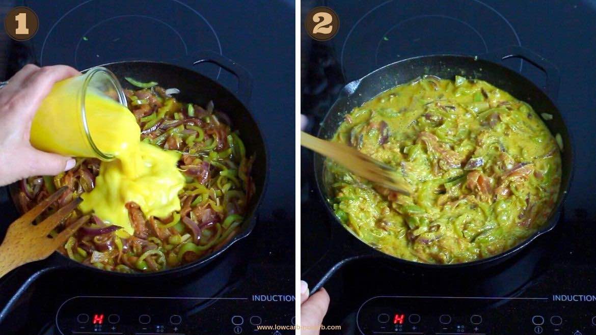 adding eggs into a stew