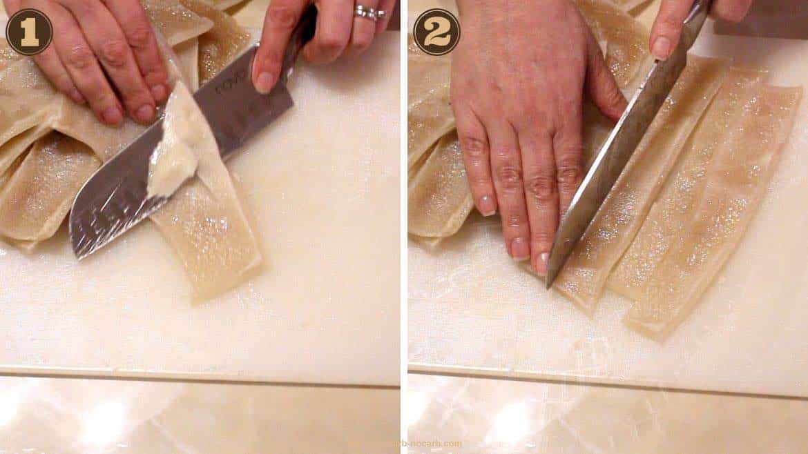 Keto Churro preparation in cutting the cooked skin
