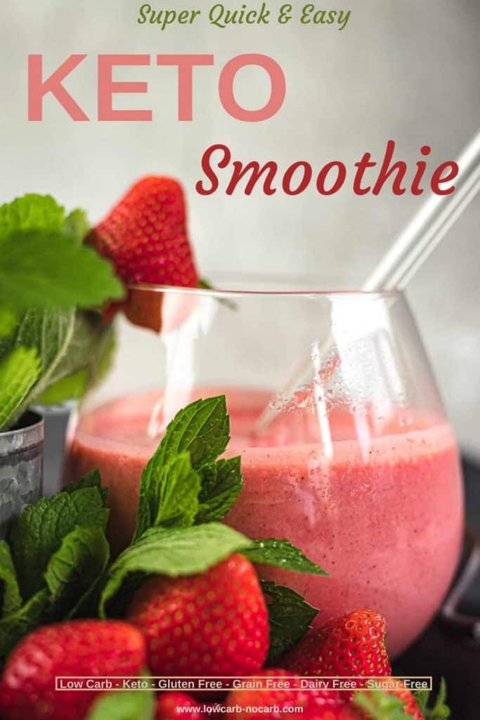 Keto Strawberry ice Cream Shake in a glass with fresh Strawberries and mint around it