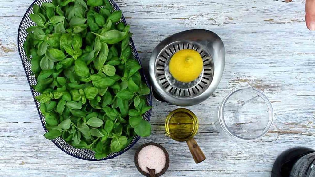 No Nuts Pesto made with fresh basil leaves and olive oil
