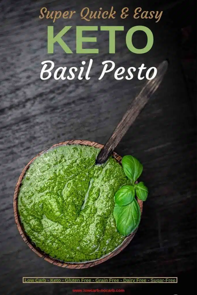Basil Pesto in the dark wooden bowl