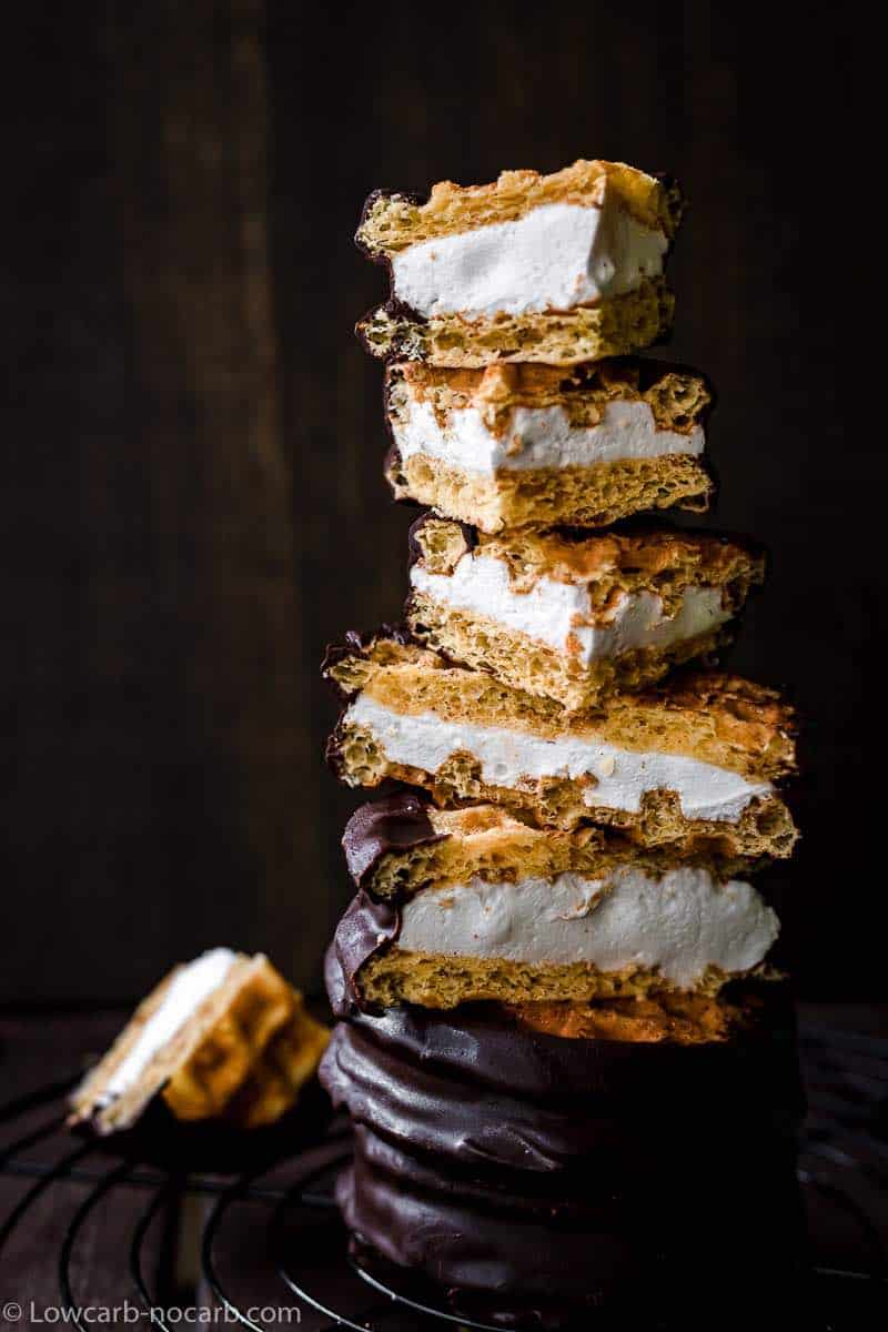 Sugar-Free & Keto Smores Chaffle Recipe stuck on top of each other