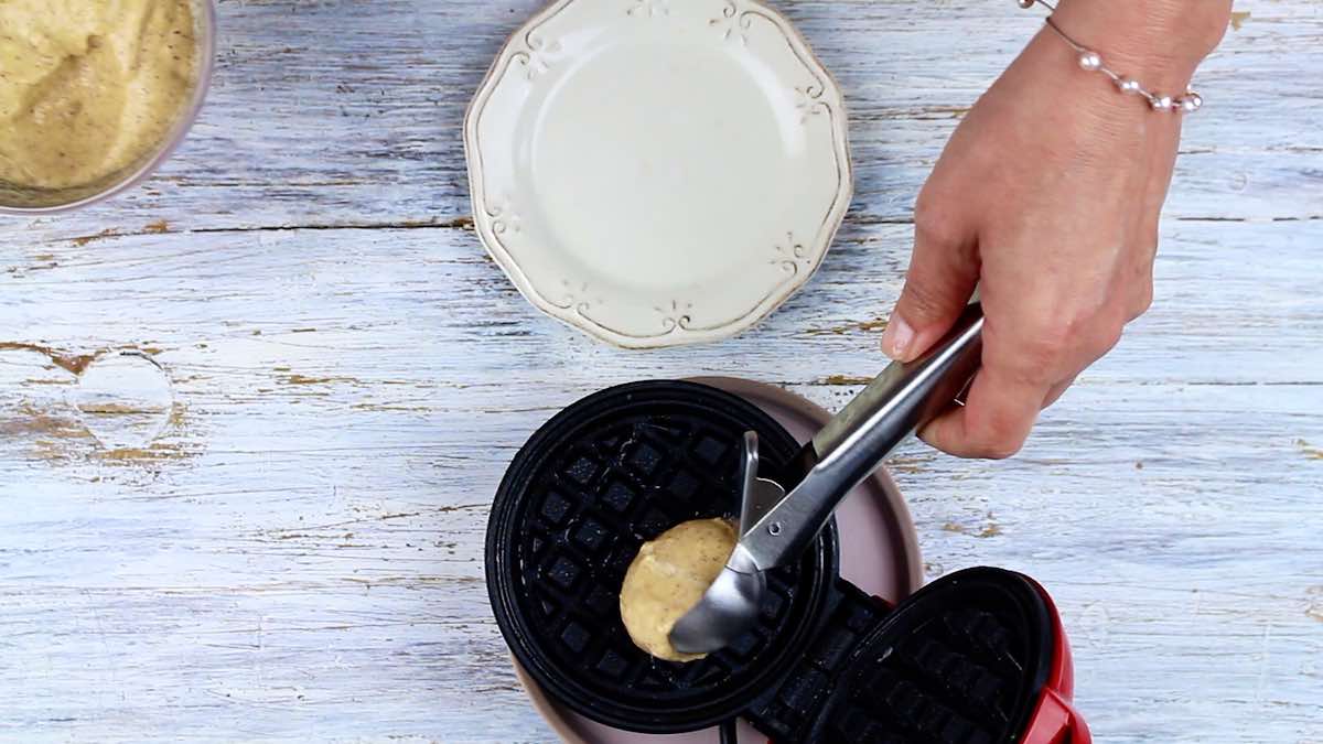 Basic Chaffle Recipe scooping the dugh