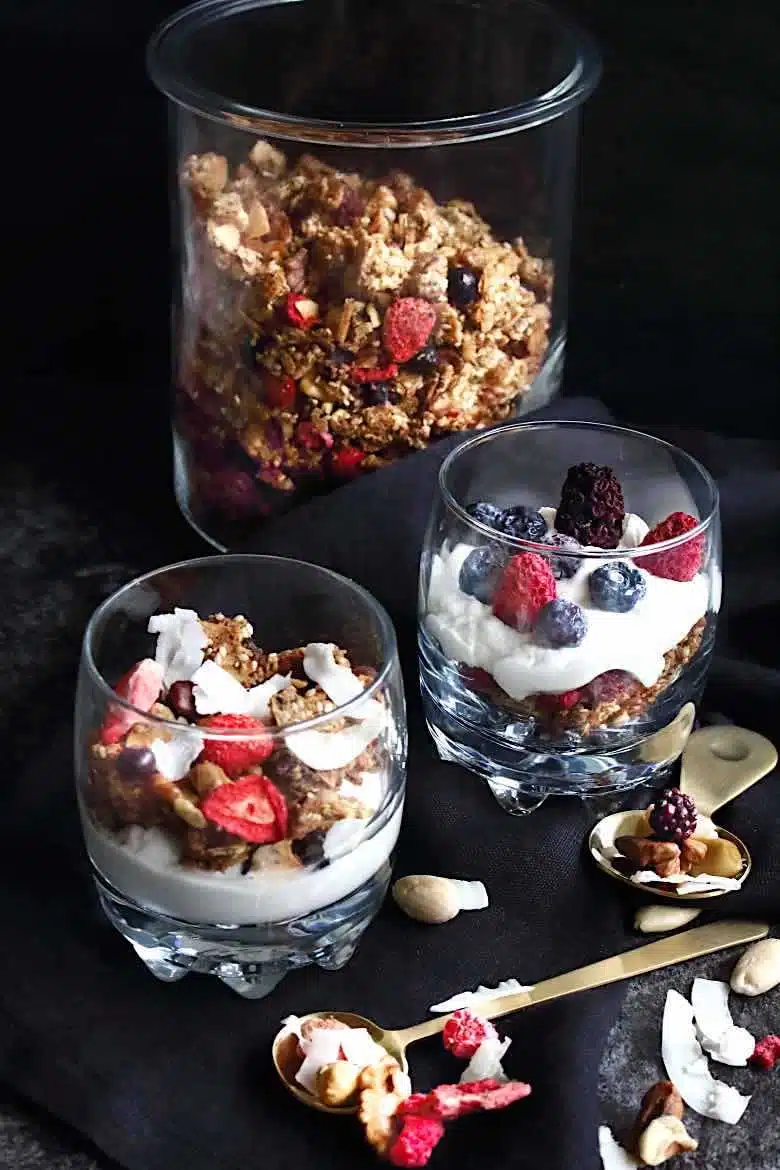 Grain Free Granola in a bowl with yogurt
