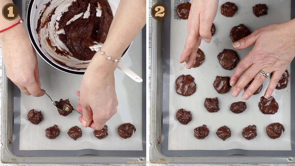 Easy Nutella Low Carb Cookies spreading on a baking tray
