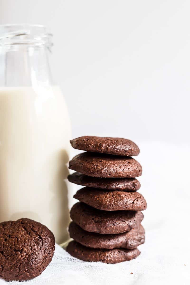 Nutella Keto Cookies stack against milk bottle