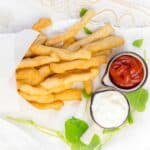 Keto French Fries Almond and Coconut Flour with ketchup and mayo