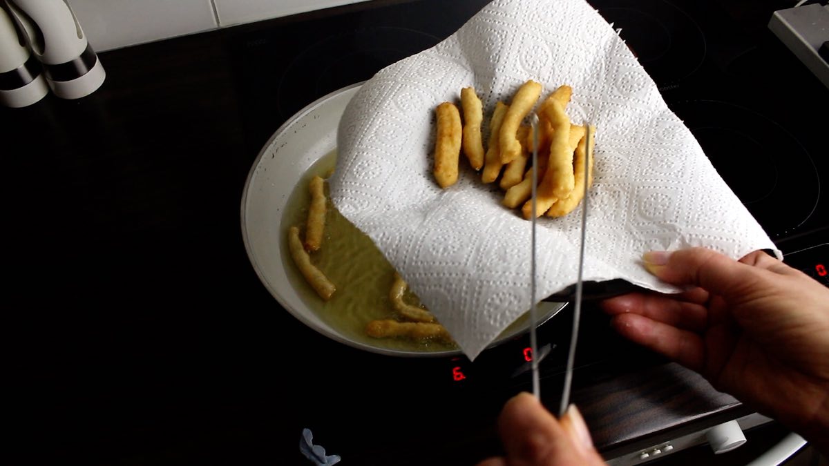 Keto Alternative French Fries placing onto the kitchen towel