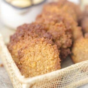 Almond Flour Keto Cookies placed inside a cream color thread basket