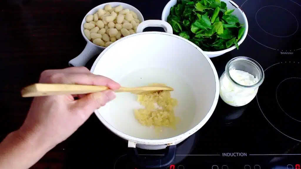 Spinach Keto Gnocchi browning garlic