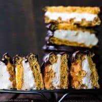 Smores Chaffle cut into pieces with meringue filling seen