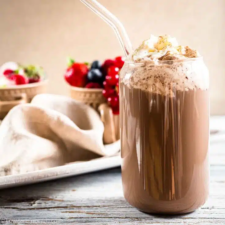 Keto hot cocoa mix for breakfast in a glass