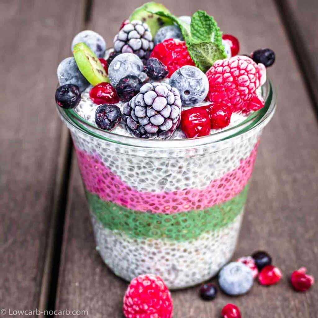 Chia Pudding made with various berries to color