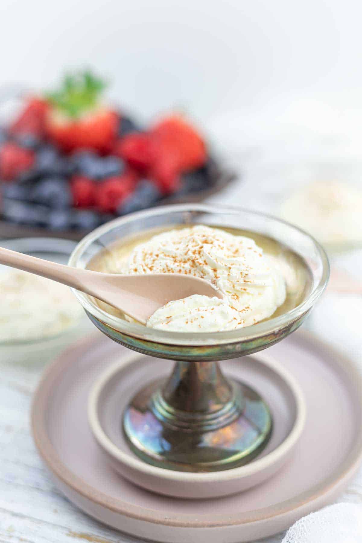 How to Make Keto Whipped Cream from Scratch served in a glass bowl