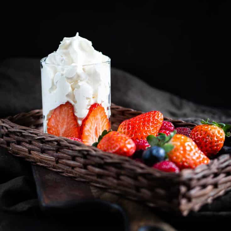 Whipped Cream Without Sugar with berries in a basket