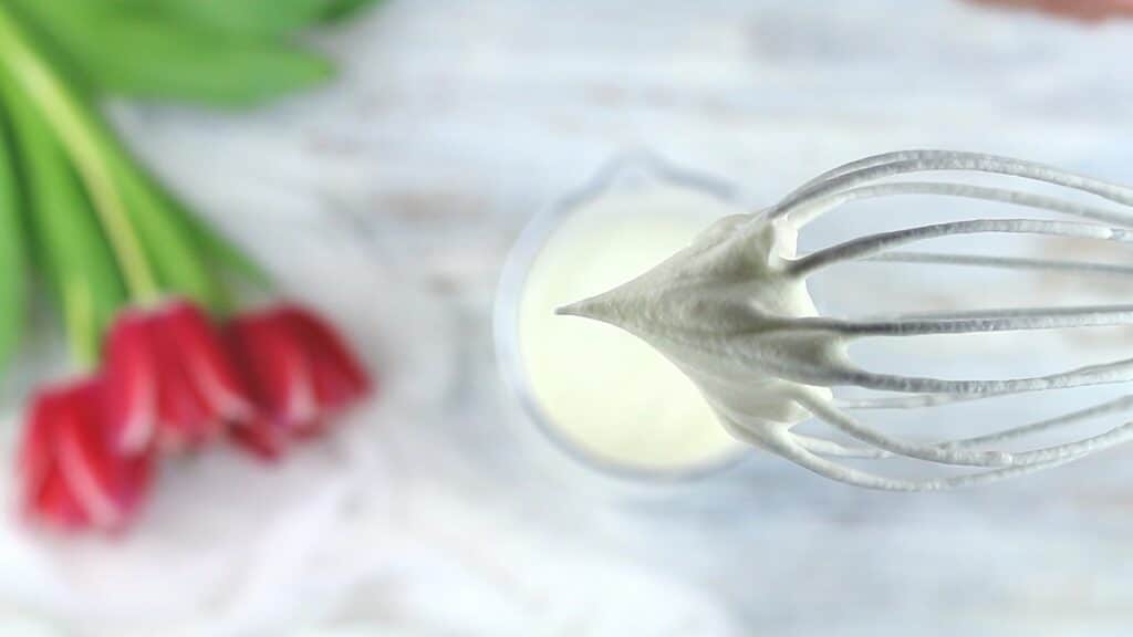 Light and Fluffy Keto Whipped Cream showing the soft peak